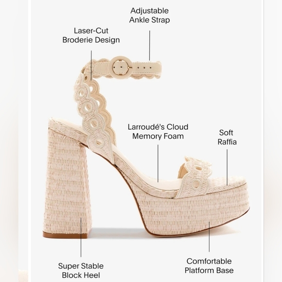 Larroude platform sandals 9.5 cream raffia Dolly Broderie chunky heels new $330 - Picture 5 of 17